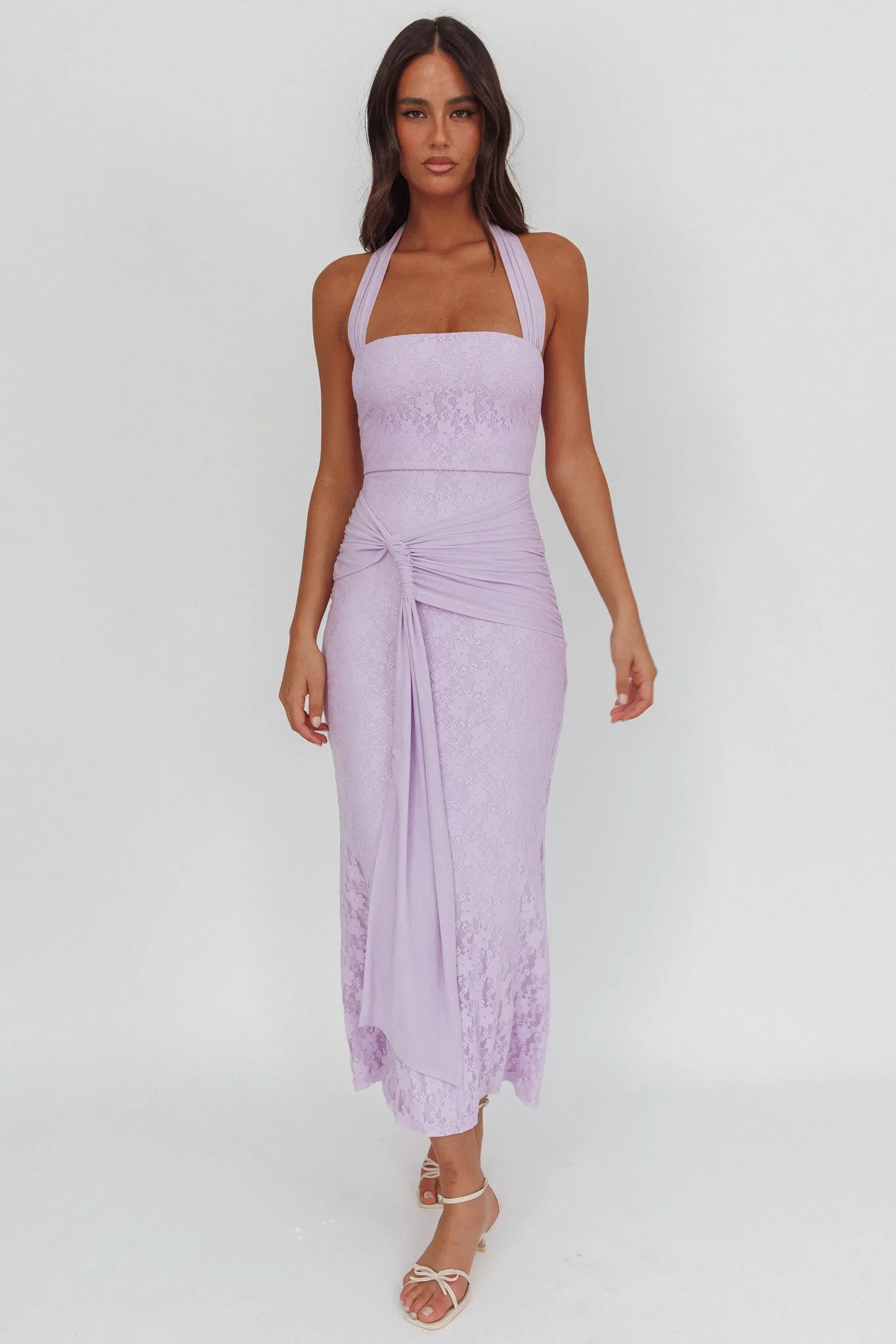 Luli Waist Sash Halter Maxi Dress Lace Lilac sold by Selfie Leslie product image thumbnail 4
