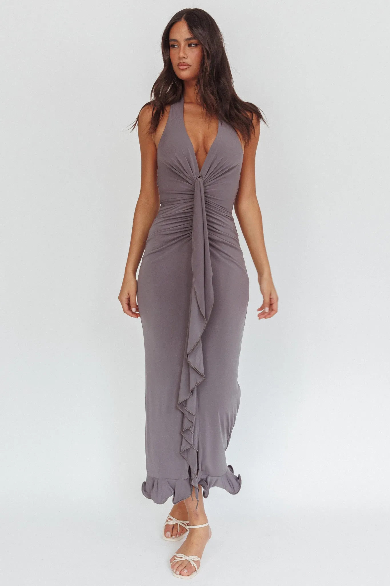 Ray Of Light Ruched Halterneck Maxi Dress Taupe sold by Selfie Leslie product image thumbnail 2