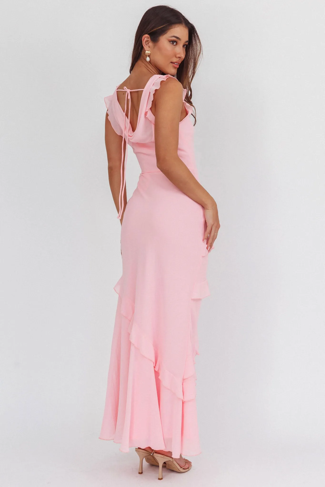 Sangria Cowl Neck Frill Maxi Dress Skin Powder sold by Selfie Leslie product image thumbnail 2