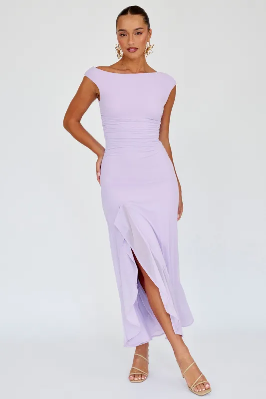 Moonlit Magic Asymmetric Neckline Maxi Dress Lilac sold by Selfie Leslie