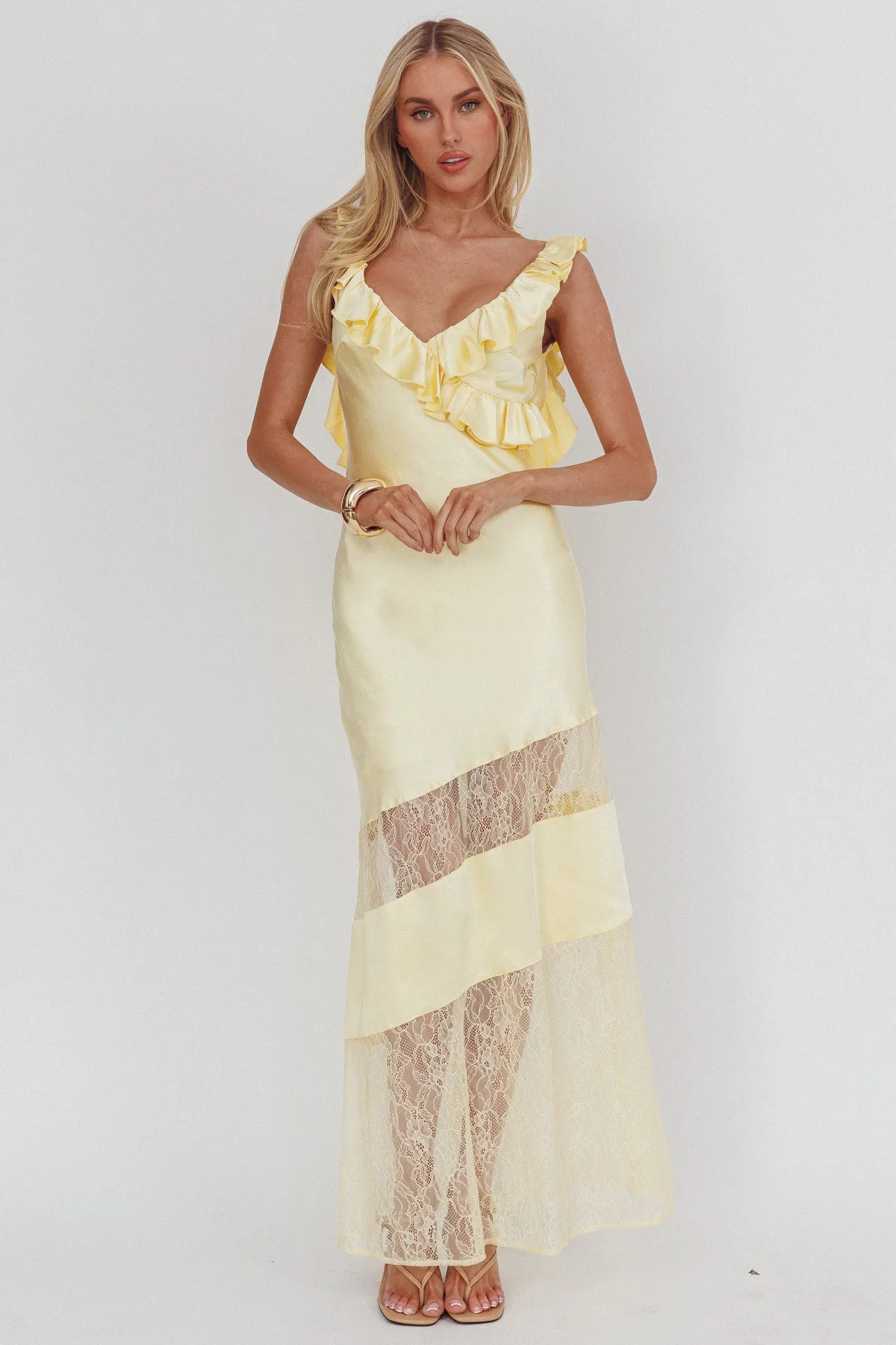Alba Frill & Lace Trim Maxi Dress Butter sold by Selfie Leslie product image thumbnail 5