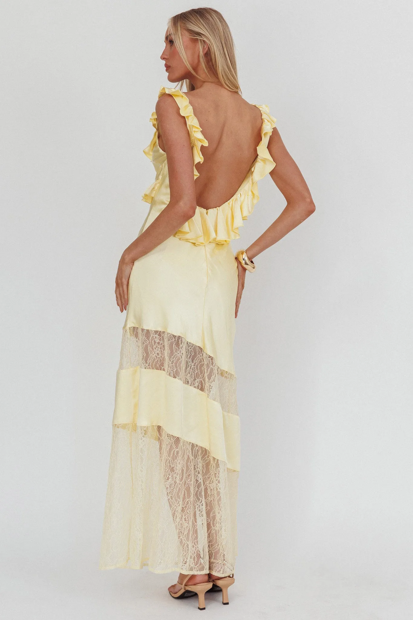 Alba Frill & Lace Trim Maxi Dress Butter sold by Selfie Leslie product image thumbnail 3