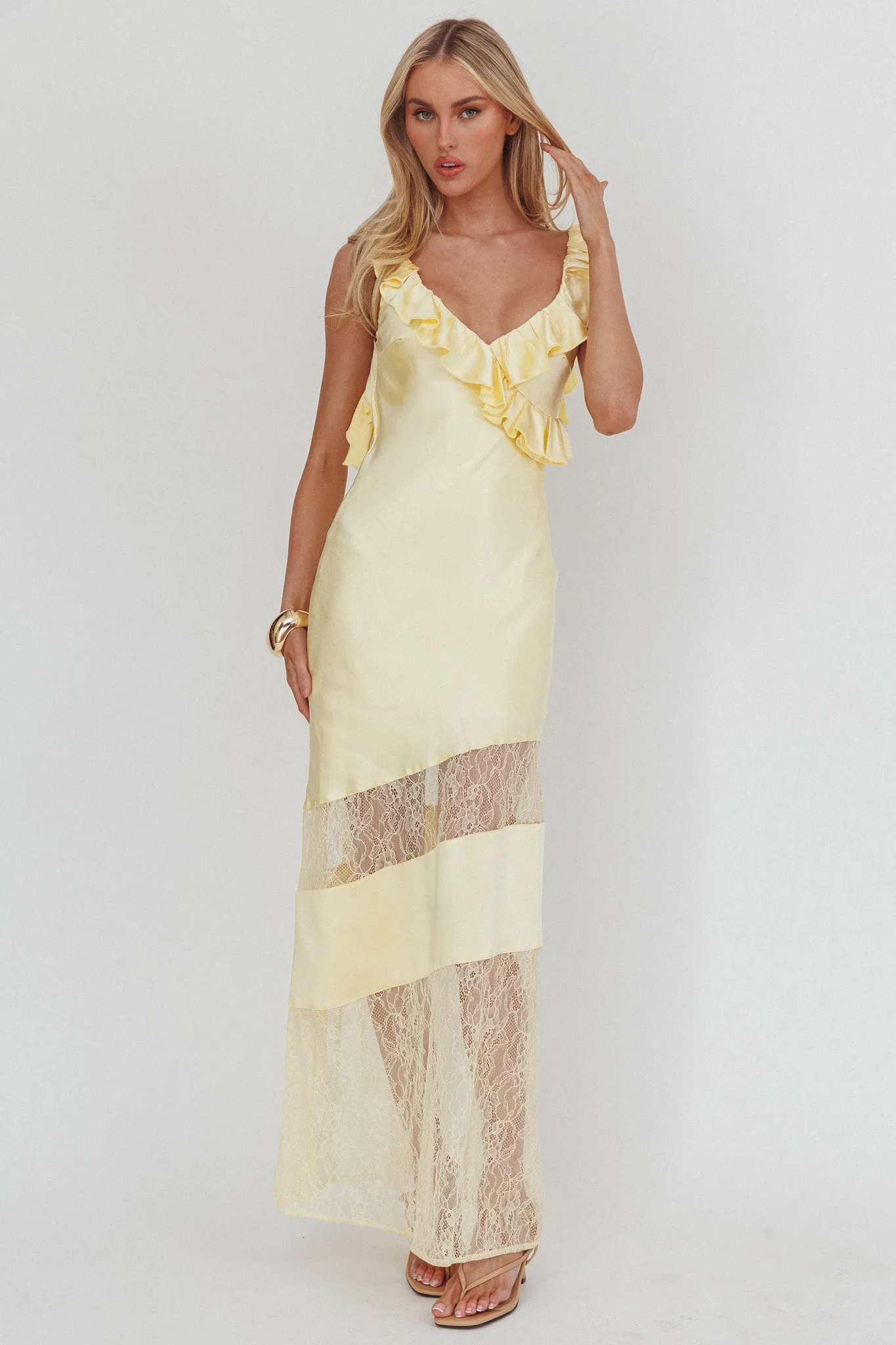 Alba Frill & Lace Trim Maxi Dress Butter sold by Selfie Leslie