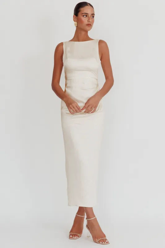 Leila Boat Neck Maxi Dress Ivory sold by Selfie Leslie