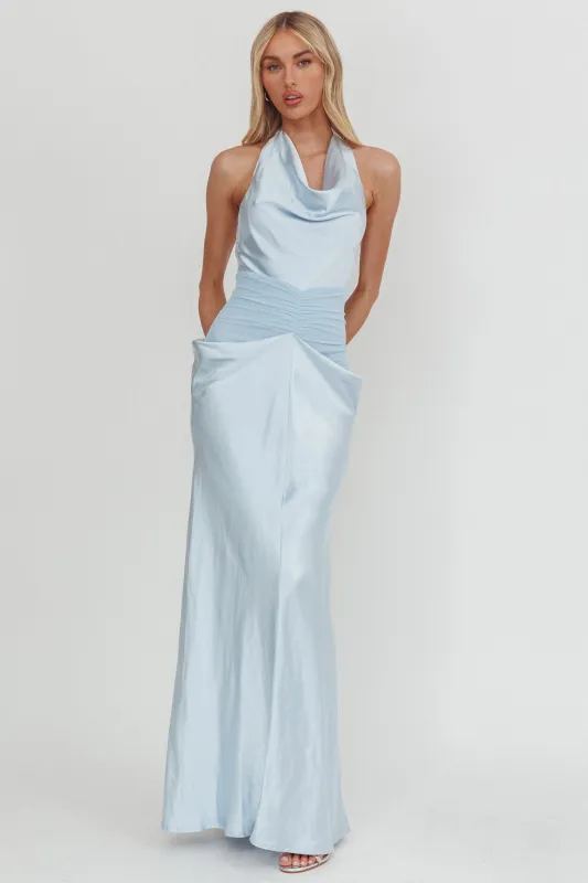 Zynthia Cowl Neck Ruched Waist Maxi Dress Ice Blue sold by Selfie Leslie