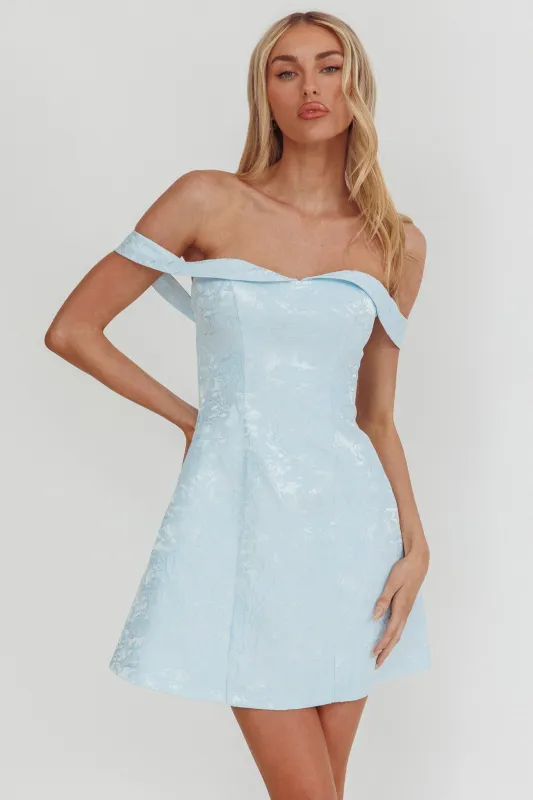 Mikado Off-Shoulder Foldover Mini Dress Jacquard Blue sold by Selfie Leslie