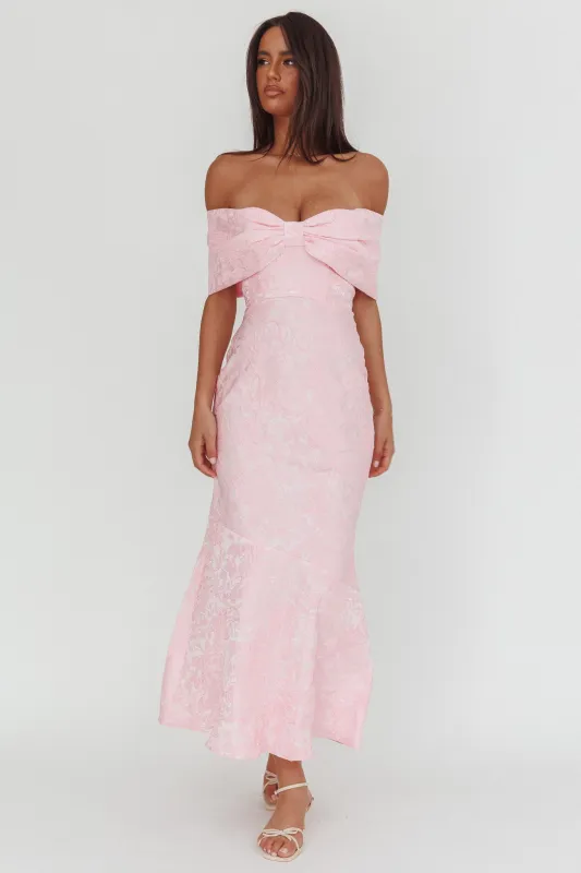 Fairytales Off-Shoulder Jacquard Maxi Dress Pink sold by Selfie Leslie