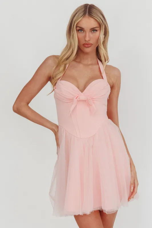 Princessa Sweetheart Neckline Halter Mini Dress Pink sold by Selfie Leslie