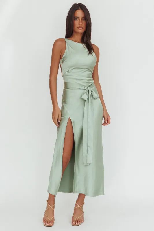 Standing By Backless Waist Tie Maxi Dress Sage sold by Selfie Leslie