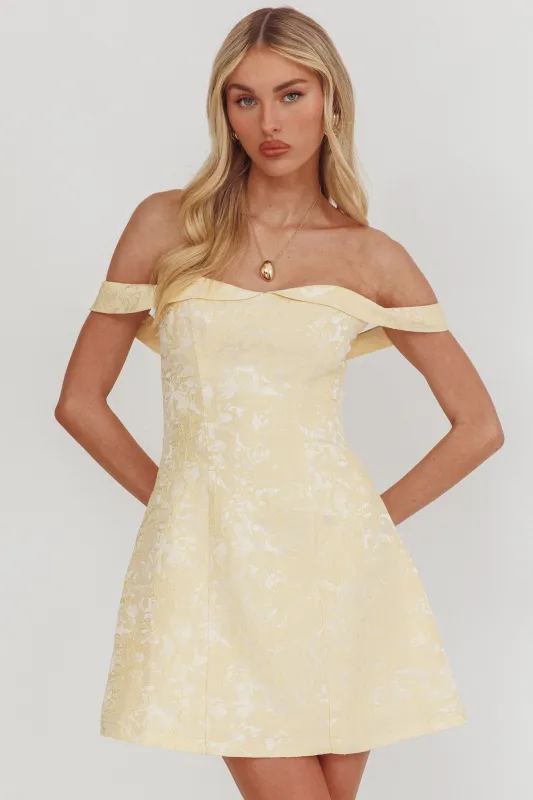 Mikado Off-Shoulder Foldover Mini Dress Jacquard Butter sold by Selfie Leslie