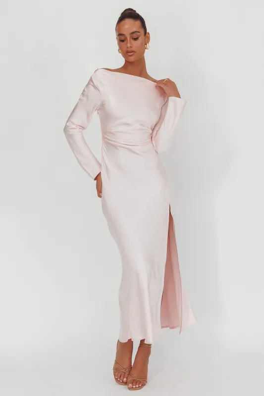 Loveland Long Sleeve Cowl Back Maxi Dress Pink sold by Selfie Leslie