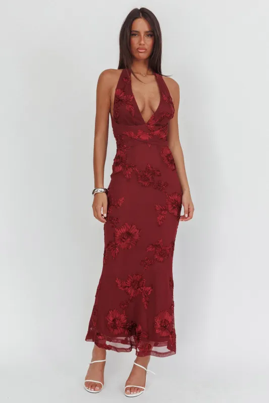 Cipriana Backless Halter Maxi Dress Embellished Wine sold by Selfie Leslie