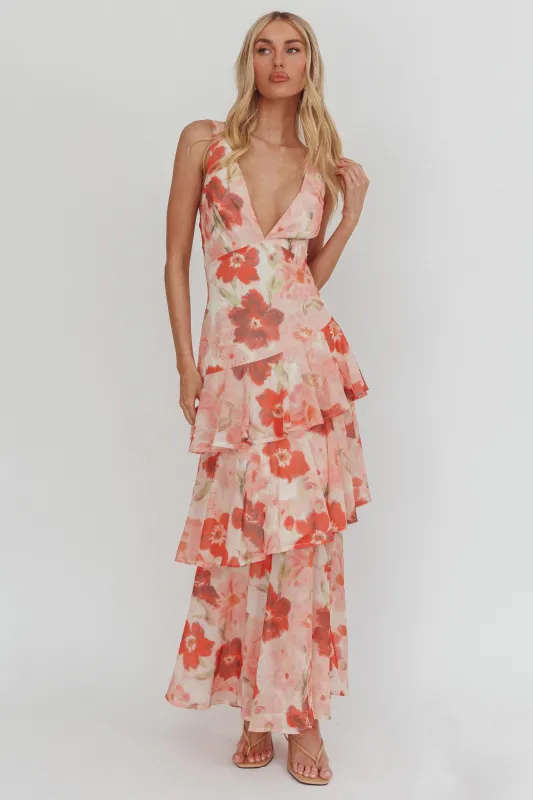 Veda Strappy Back Ruffle Maxi Dress Poppies Red sold by Selfie Leslie