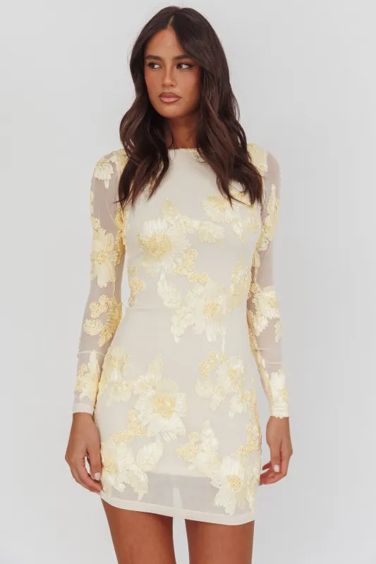 Karma Long Sleeve Scoop Back Dress Embellished Yellow sold by Selfie Leslie
