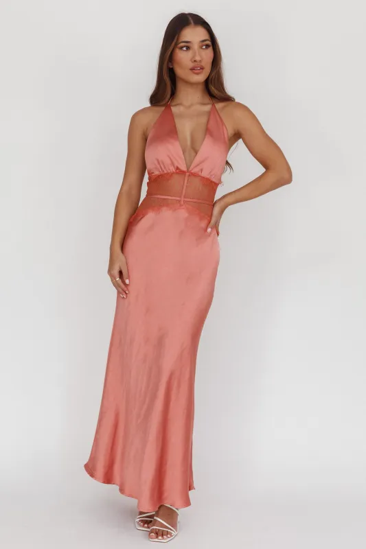 Tarly Lace Waist Halter Maxi Dress Rose sold by Selfie Leslie