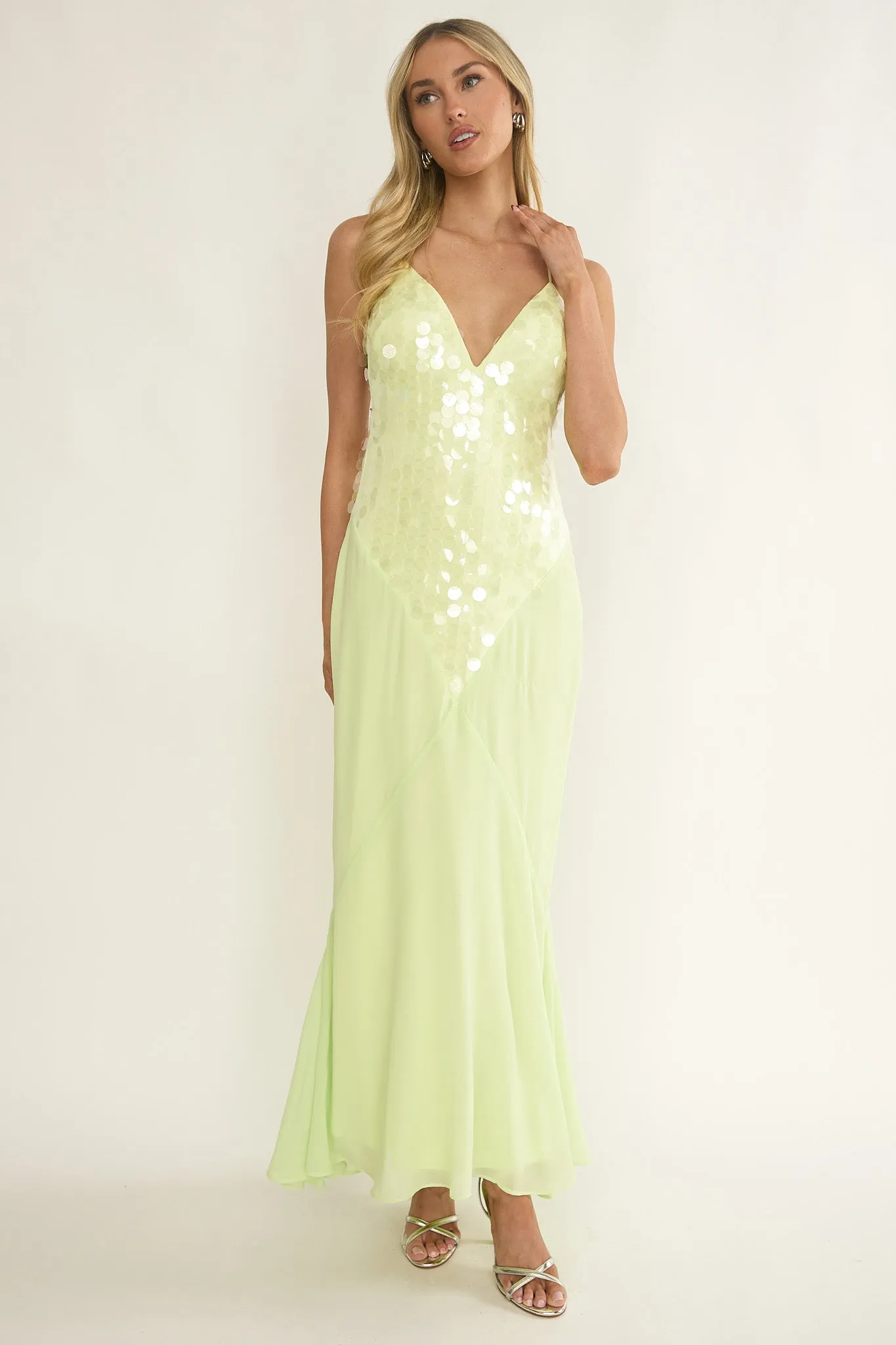 Meranda V-Neck Maxi Dress Sequin Yellow sold by Selfie Leslie