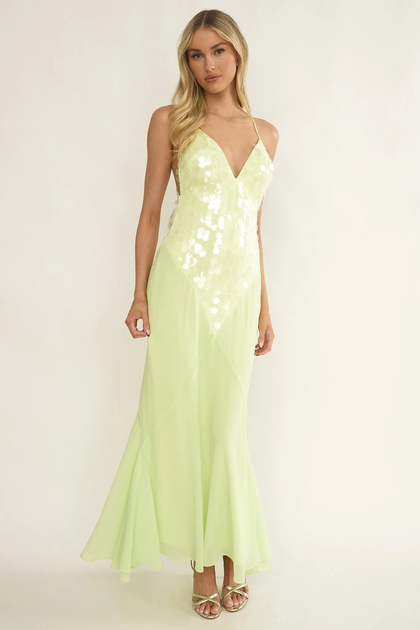 Meranda V-Neck Maxi Dress Sequin Yellow sold by Selfie Leslie product image thumbnail 4