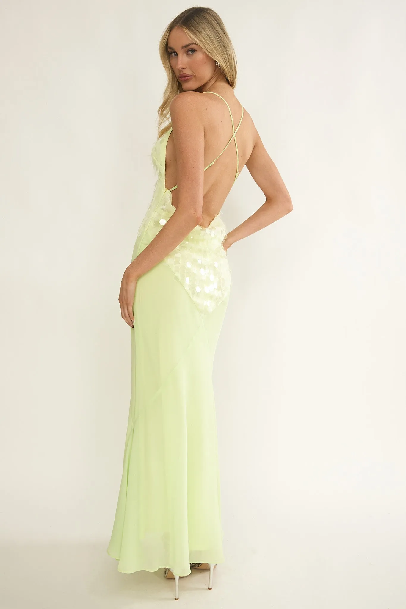 Meranda V-Neck Maxi Dress Sequin Yellow sold by Selfie Leslie product image thumbnail 2