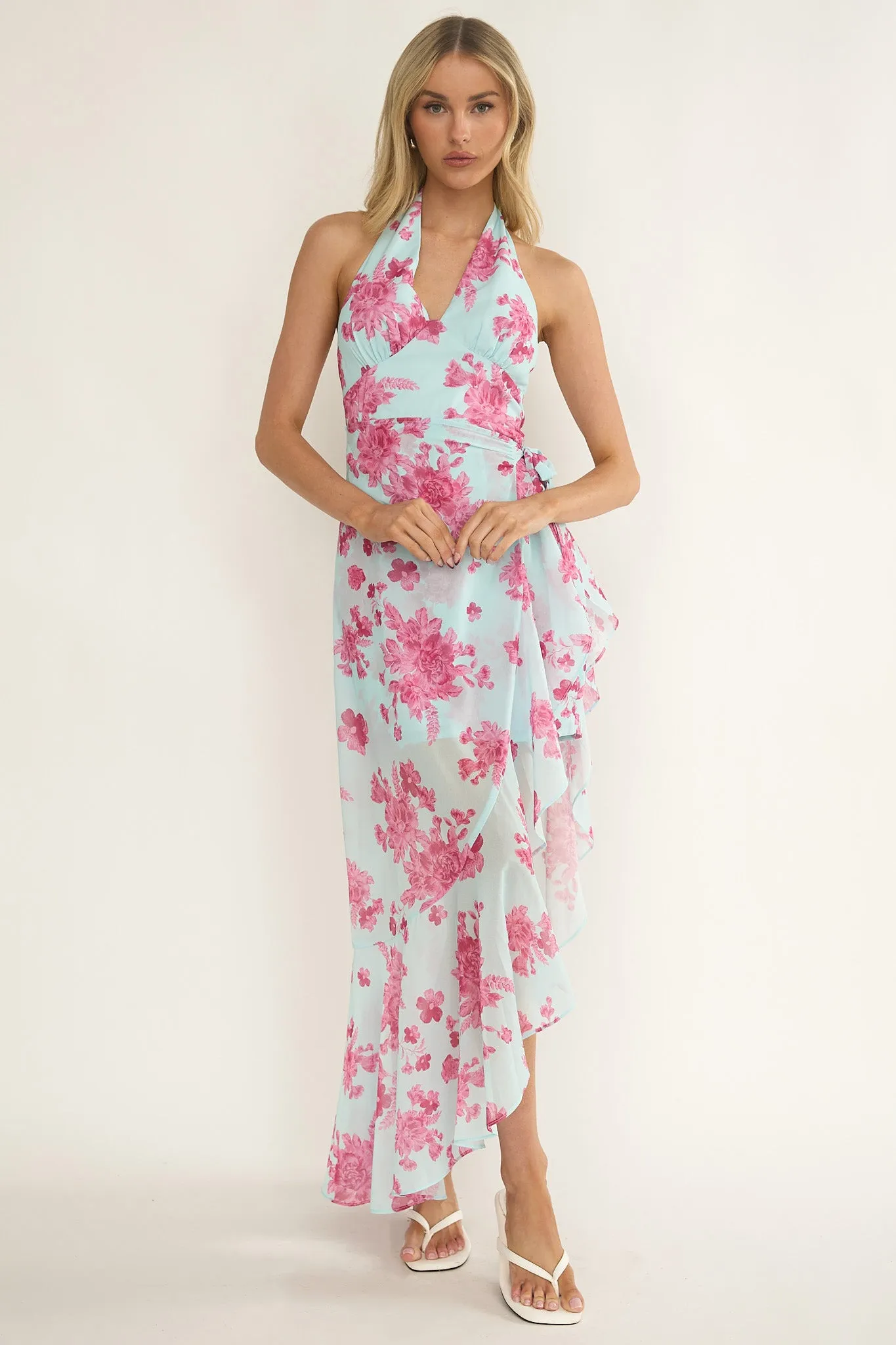 Nerida Waist Tie Asymmetric Dress Floral Ice Blue sold by Selfie Leslie product image thumbnail 5