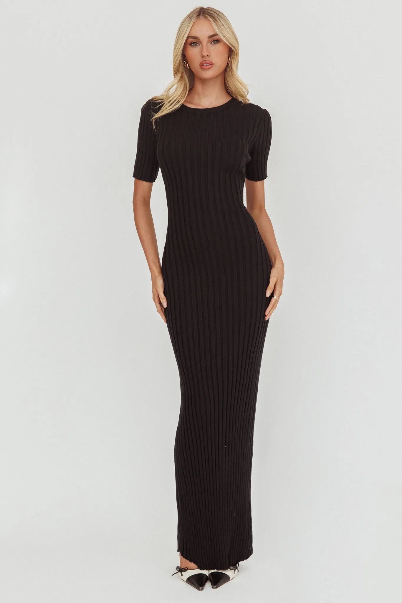 Faylen Waist Tie Ribbed Knit Maxi Dress Black sold by Selfie Leslie product image thumbnail 5