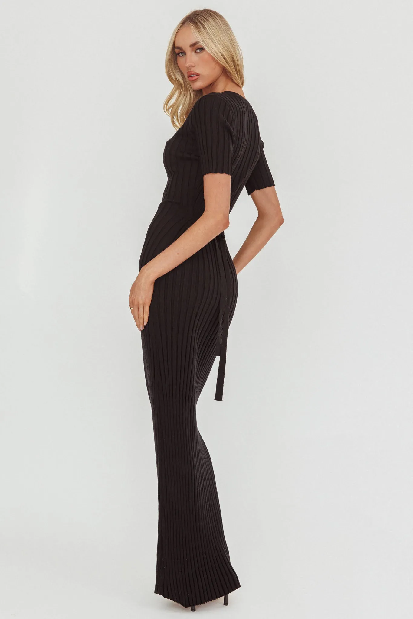 Faylen Waist Tie Ribbed Knit Maxi Dress Black sold by Selfie Leslie product image thumbnail 3