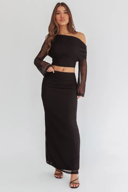 Alivya Ruched Side Maxi Skirt Black sold by Selfie Leslie
