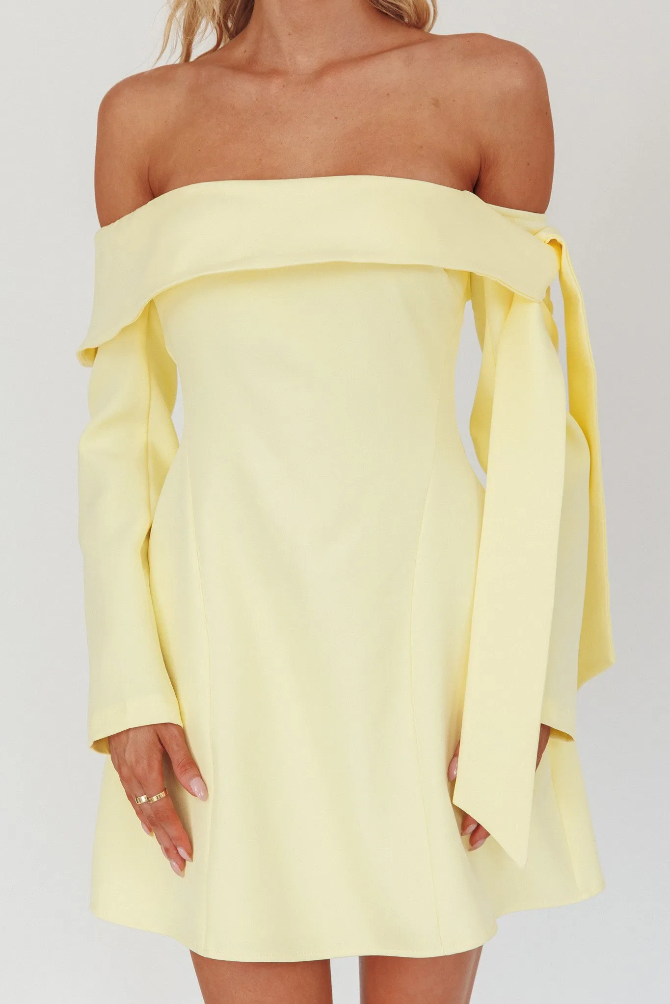 Aurora Sky Off-Shoulder Tie Mini Dress Lemon sold by Selfie Leslie product image thumbnail 3