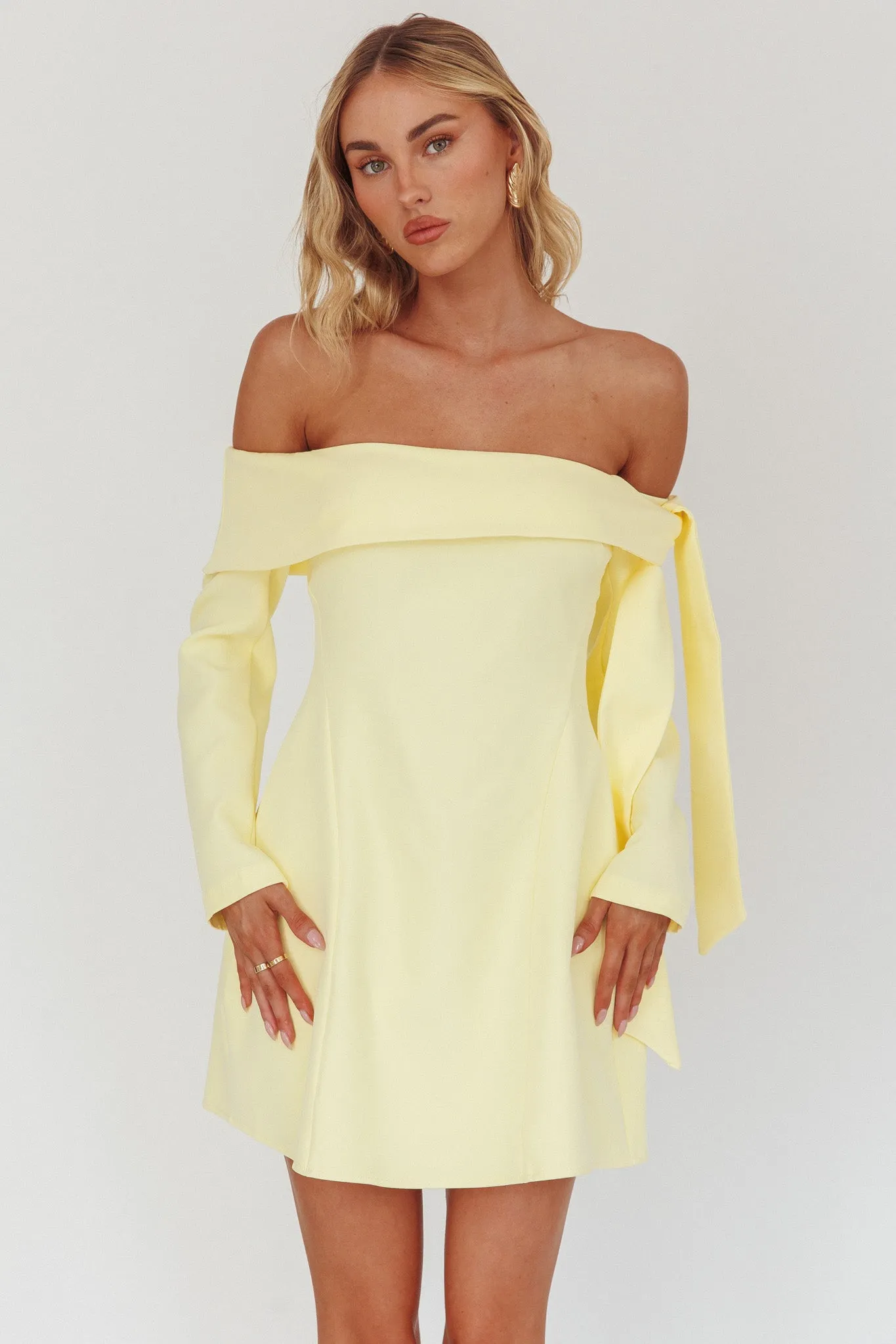 Aurora Sky Off-Shoulder Tie Mini Dress Lemon sold by Selfie Leslie