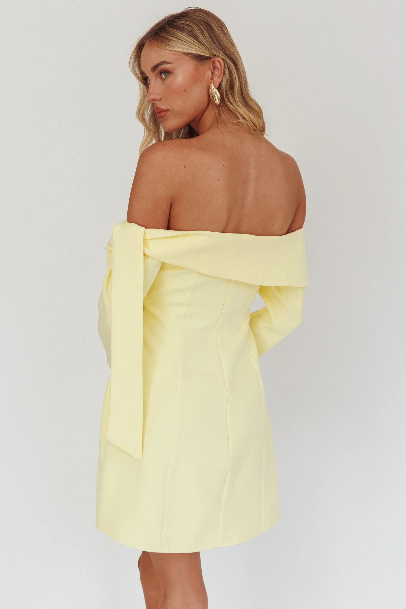 Aurora Sky Off-Shoulder Tie Mini Dress Lemon sold by Selfie Leslie product image thumbnail 2