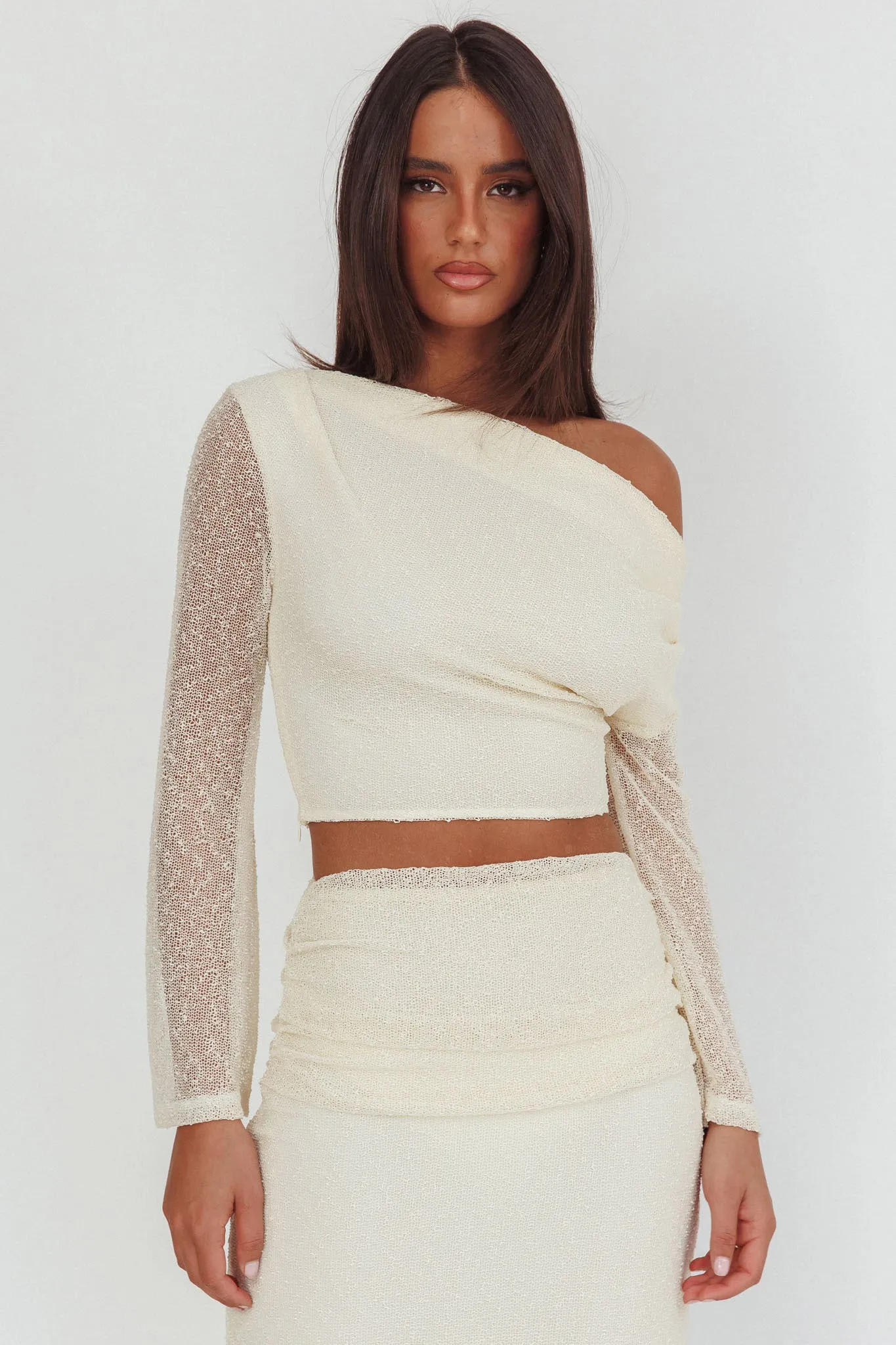 Alivya Asymmetric Shoulder Crop Top Butter sold by Selfie Leslie product image thumbnail 5