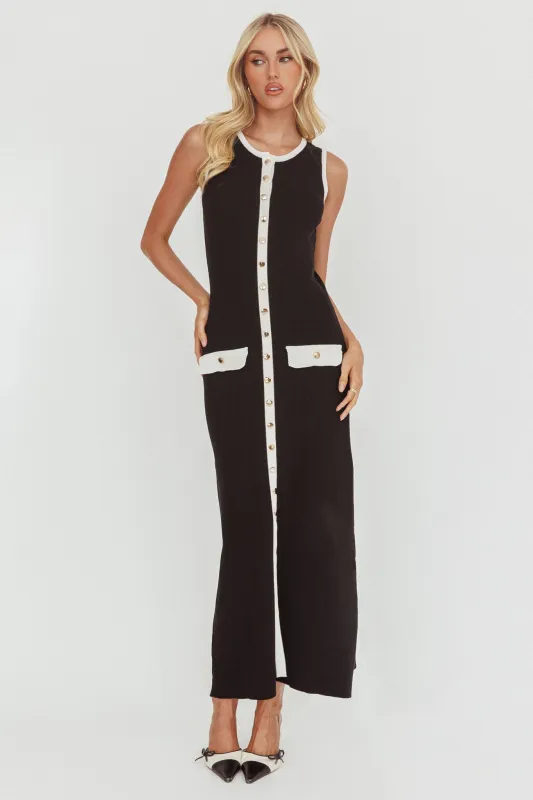 Thessa Faux Placket Knit Maxi Dress Black sold by Selfie Leslie