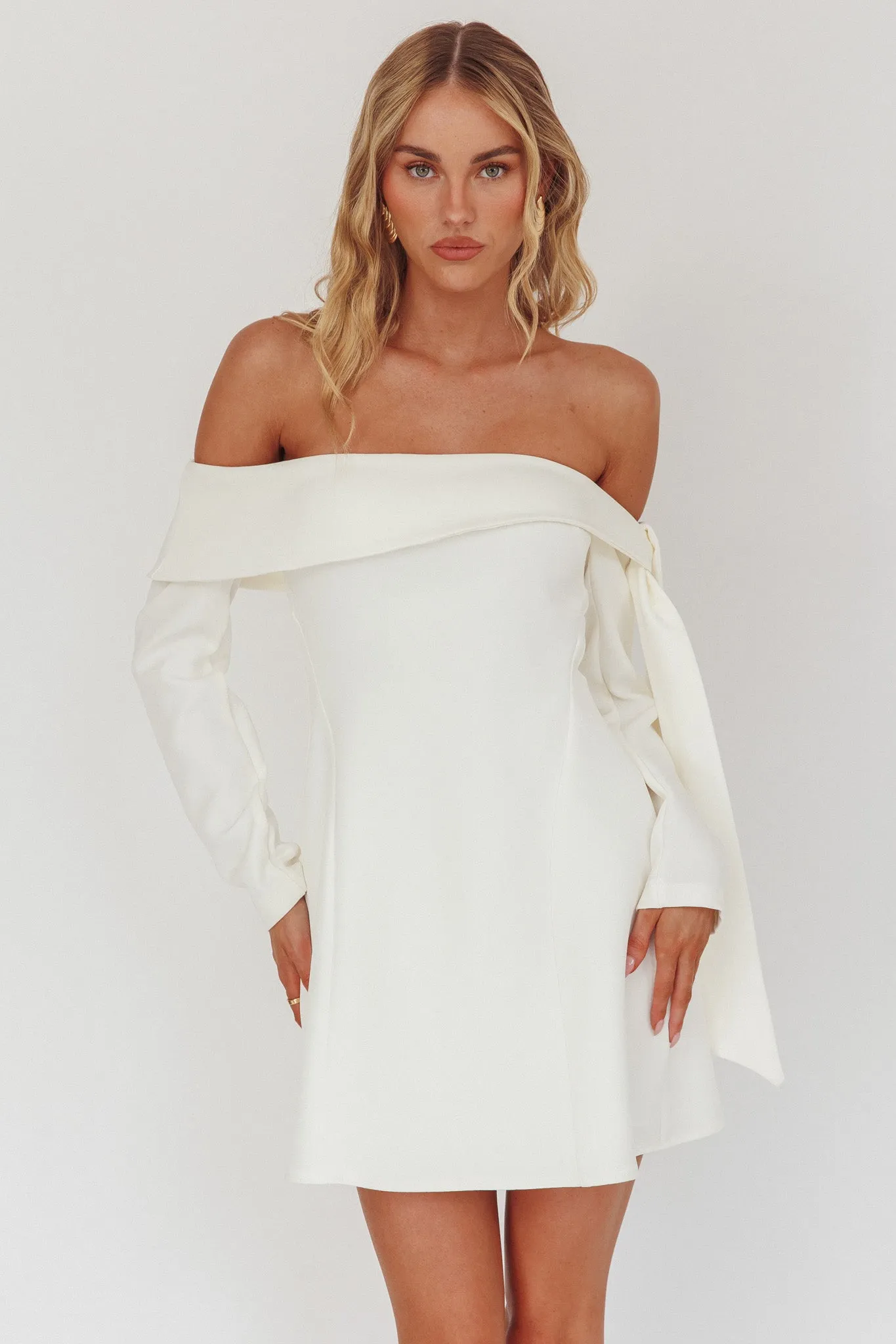 Aurora Sky Off-Shoulder Tie Mini Dress White sold by Selfie Leslie product image thumbnail 5