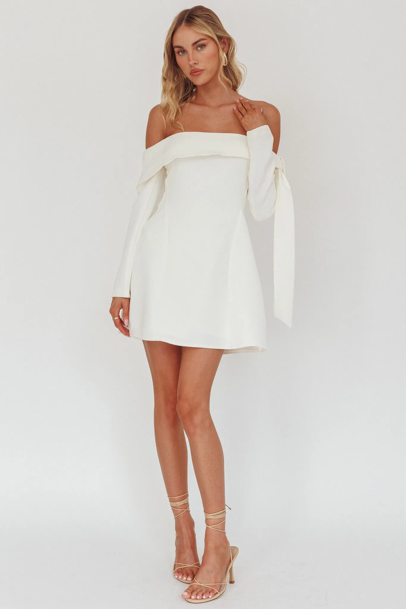 Aurora Sky Off-Shoulder Tie Mini Dress White sold by Selfie Leslie product image thumbnail 4