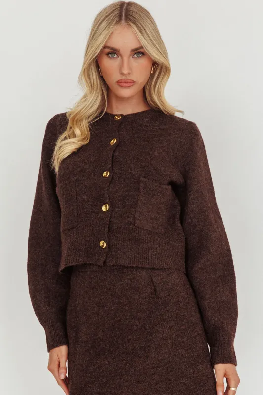 Daelyn Gold Button Pocket Cardigan Coffee made by Selfie Leslie