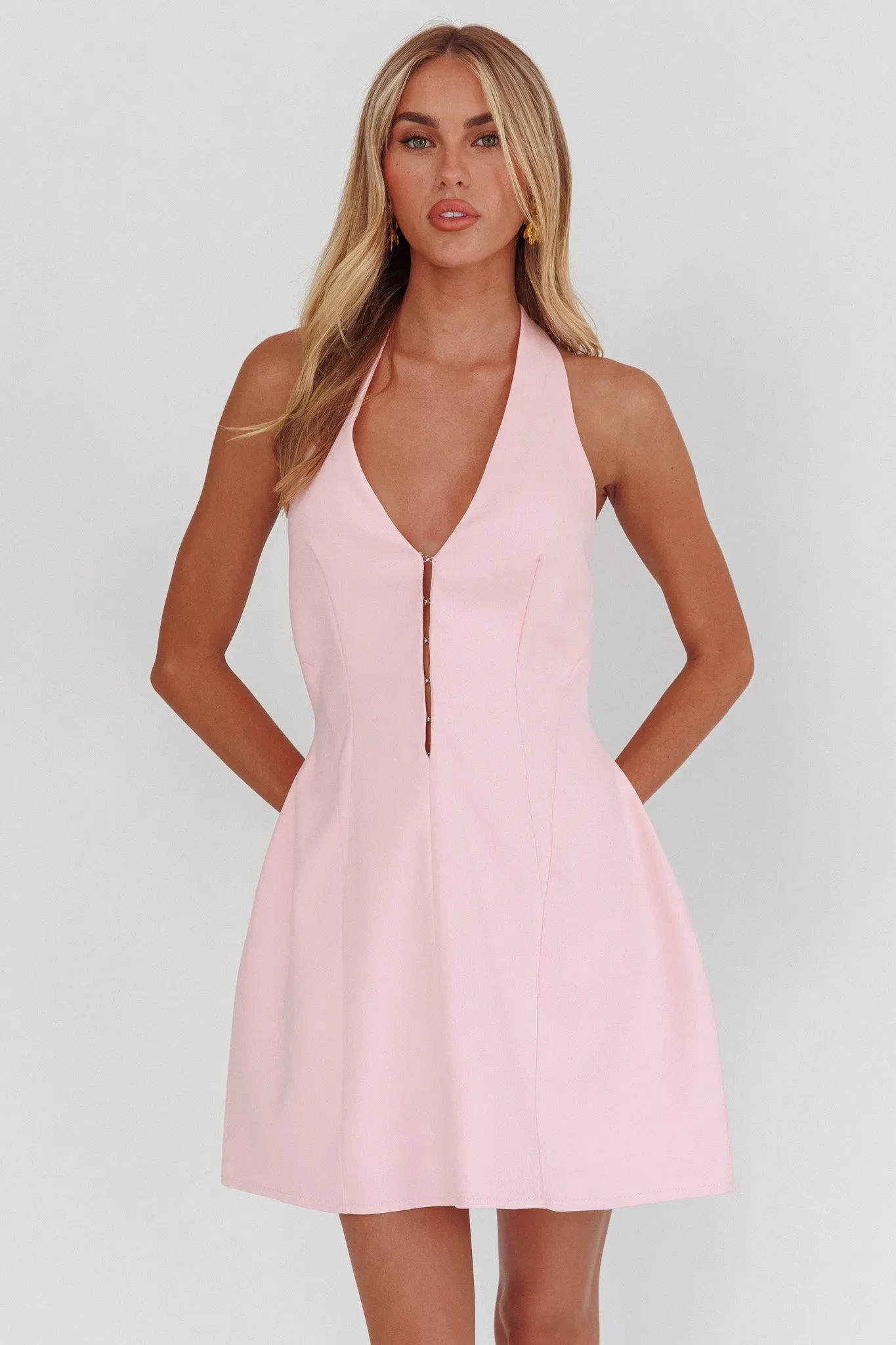 Elisabet Halter Neck Mini Dress Pink sold by Selfie Leslie