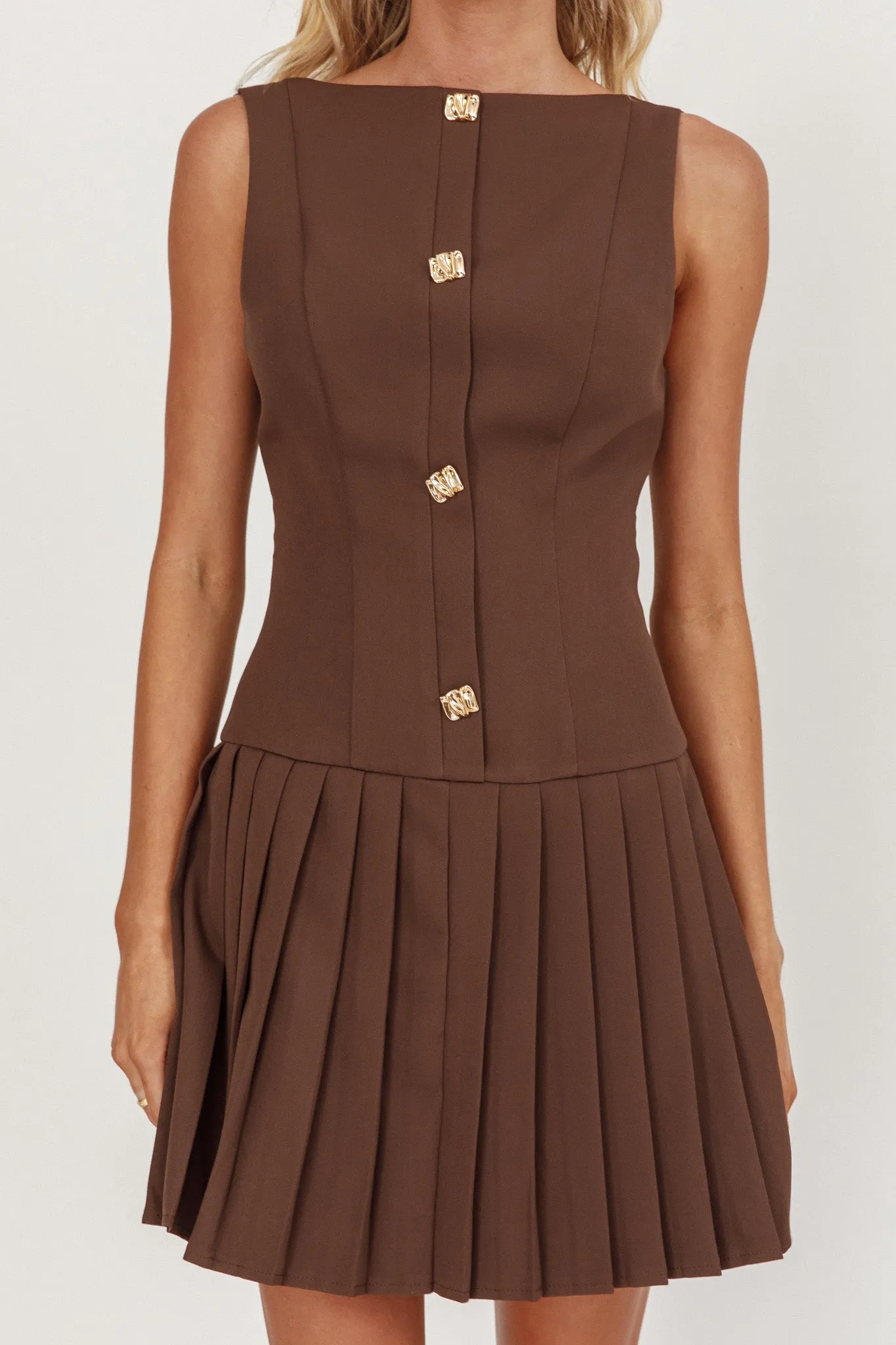 Opulent Pleat Skirt Button Mini Dress Coco sold by Selfie Leslie product image thumbnail 4