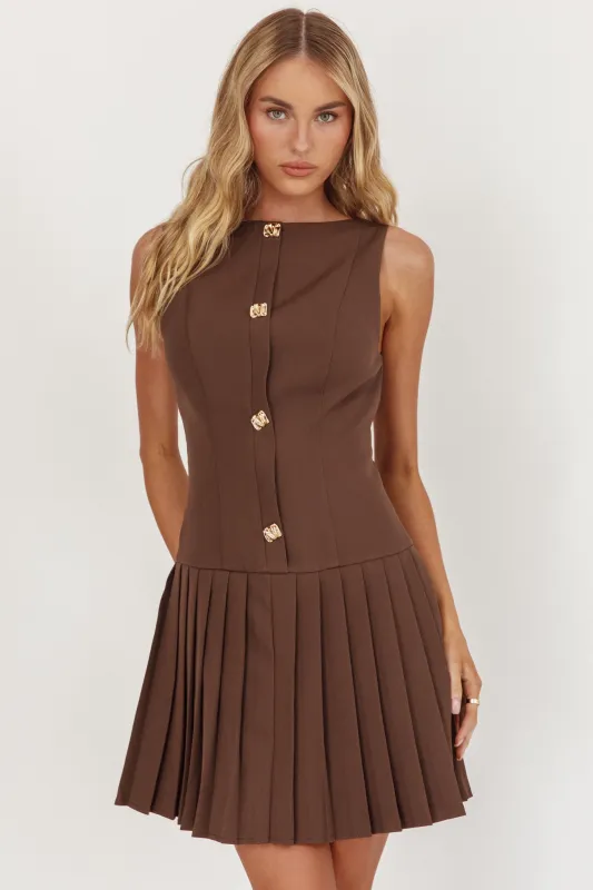 Opulent Pleat Skirt Button Mini Dress Coco sold by Selfie Leslie