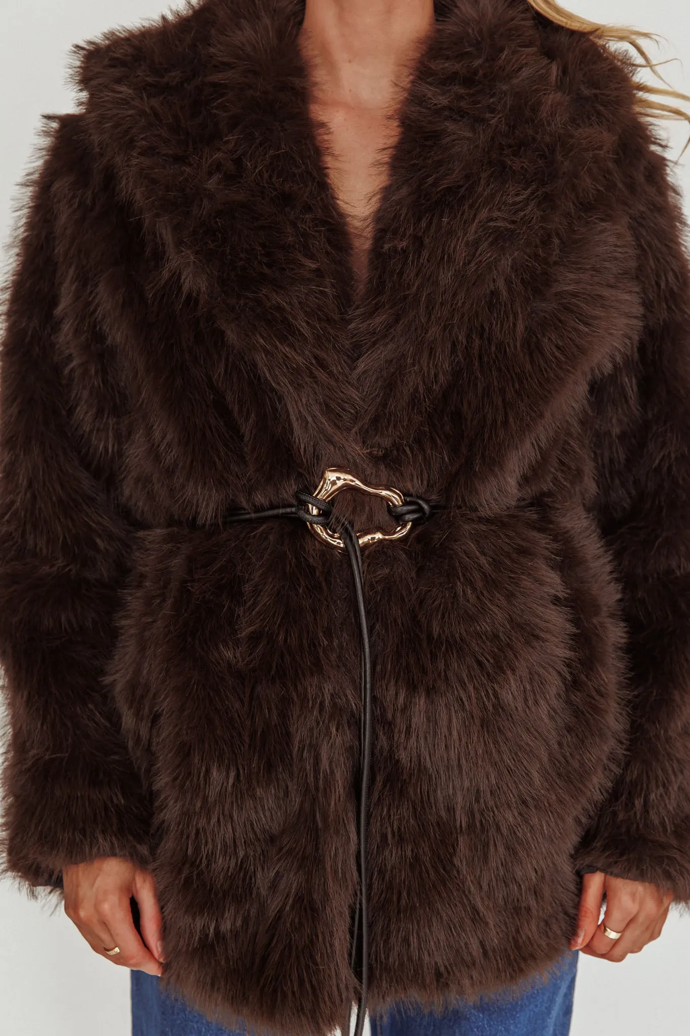 Brisa Belted Lapel Coat Faux Fur Brown sold by Selfie Leslie product image thumbnail 5