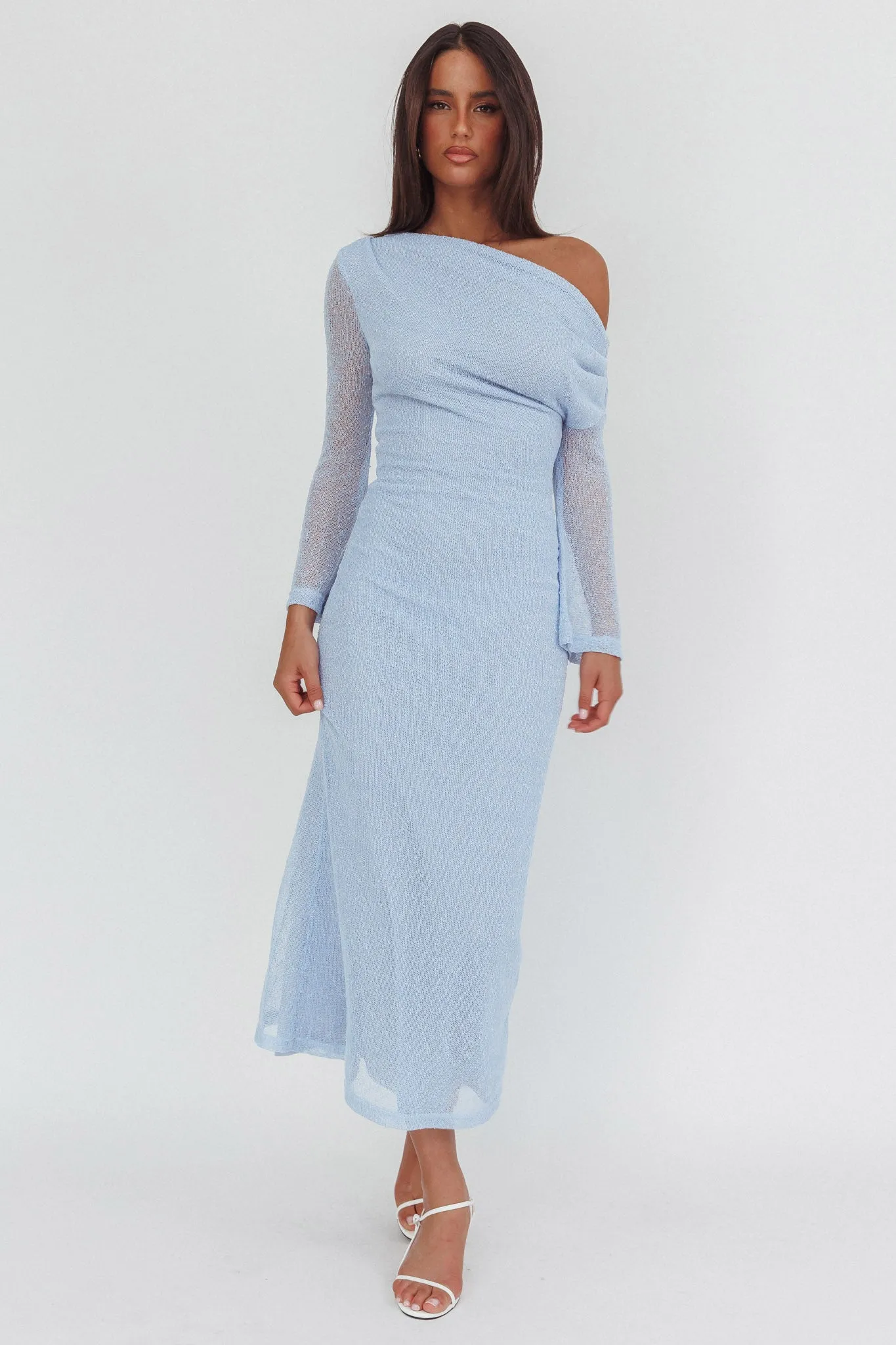 Alivya Asymmetric Neckline Knit Maxi Dress Blue sold by Selfie Leslie product image thumbnail 4