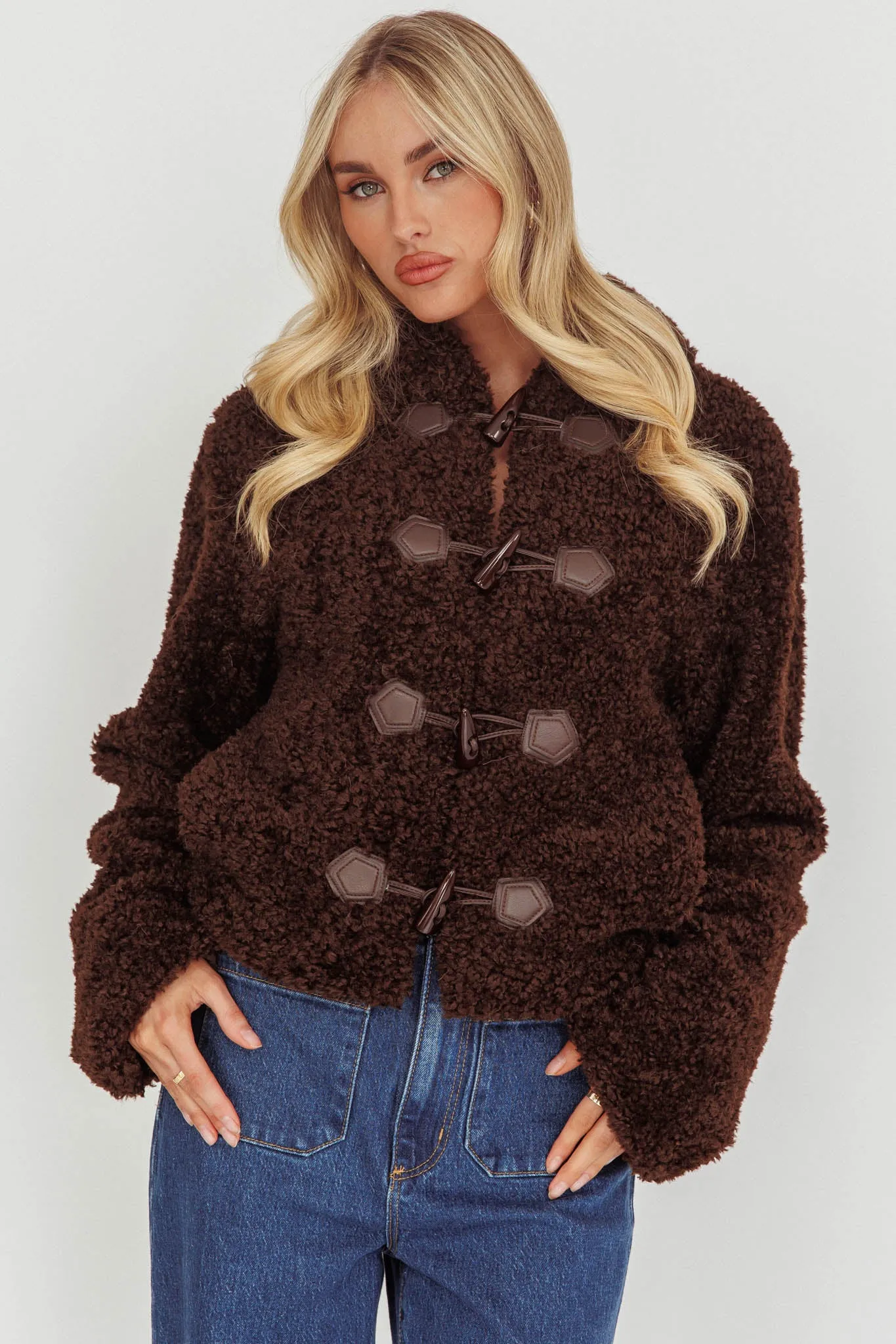 Elaris Hooded Toggle Jacket Brown sold by Selfie Leslie