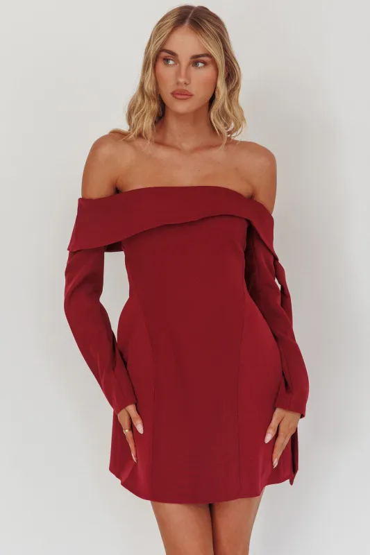 Aurora Sky Off-Shoulder Tie Mini Dress Wine sold by Selfie Leslie