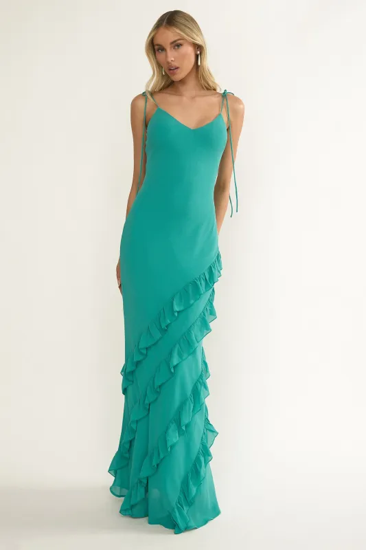 Dreamy Day Ruffle Trim Maxi Dress Turquoise sold by Selfie Leslie