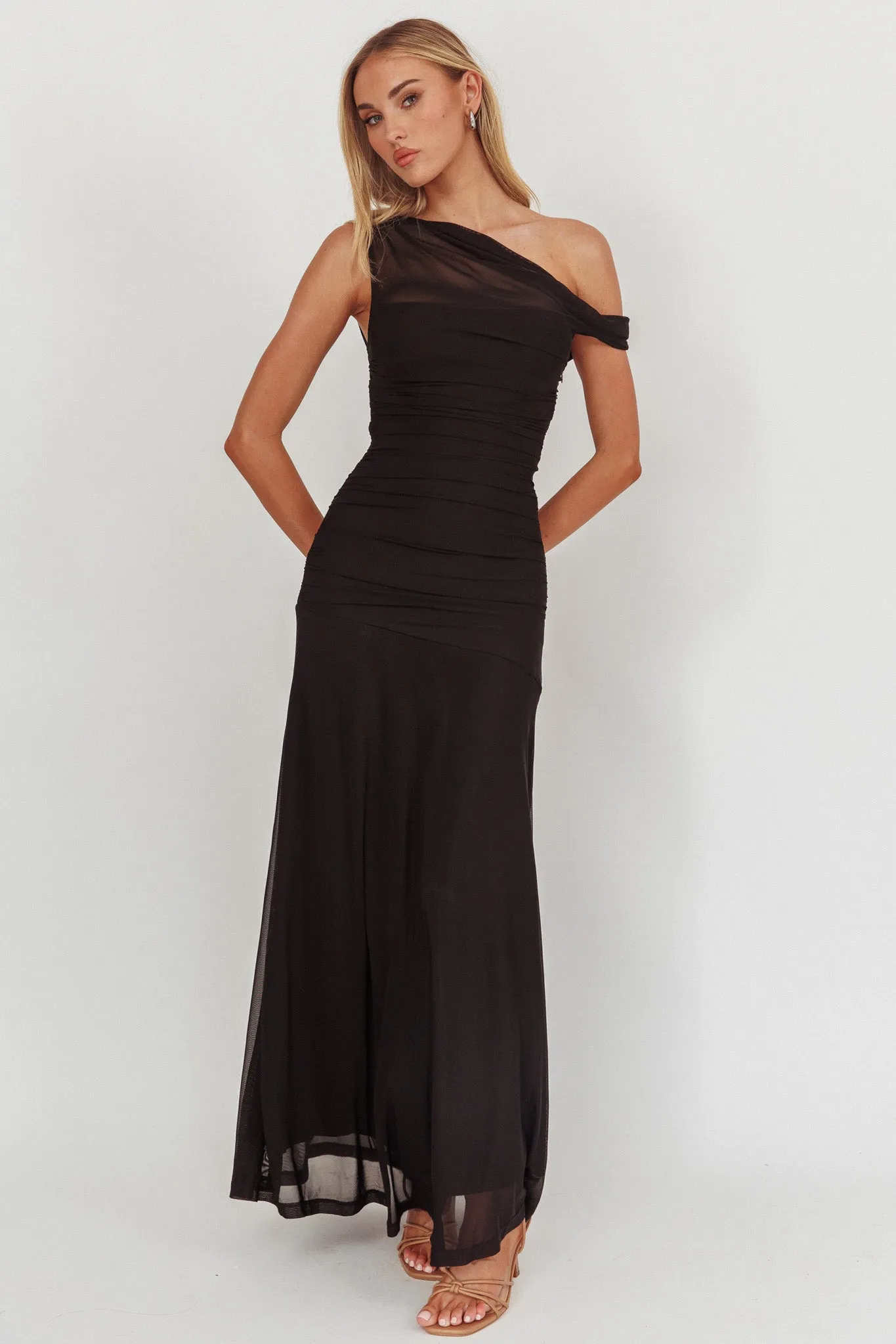 Lylah Asymmetric Neckline Mesh Maxi Dress Black sold by Selfie Leslie product image thumbnail 5