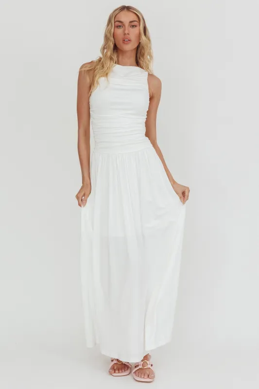 Dalayla Sleeveless Ruched Maxi Dress White sold by Selfie Leslie