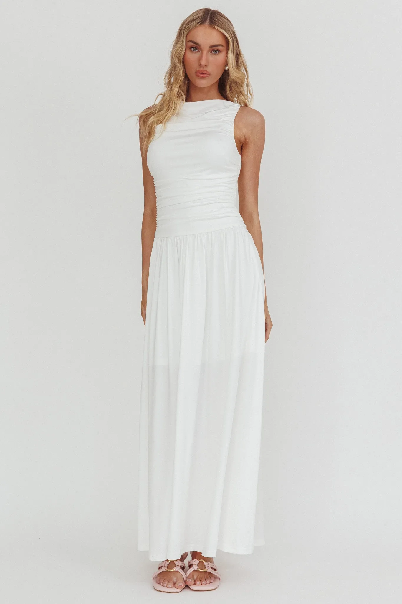 Dalayla Sleeveless Ruched Maxi Dress White sold by Selfie Leslie product image thumbnail 5