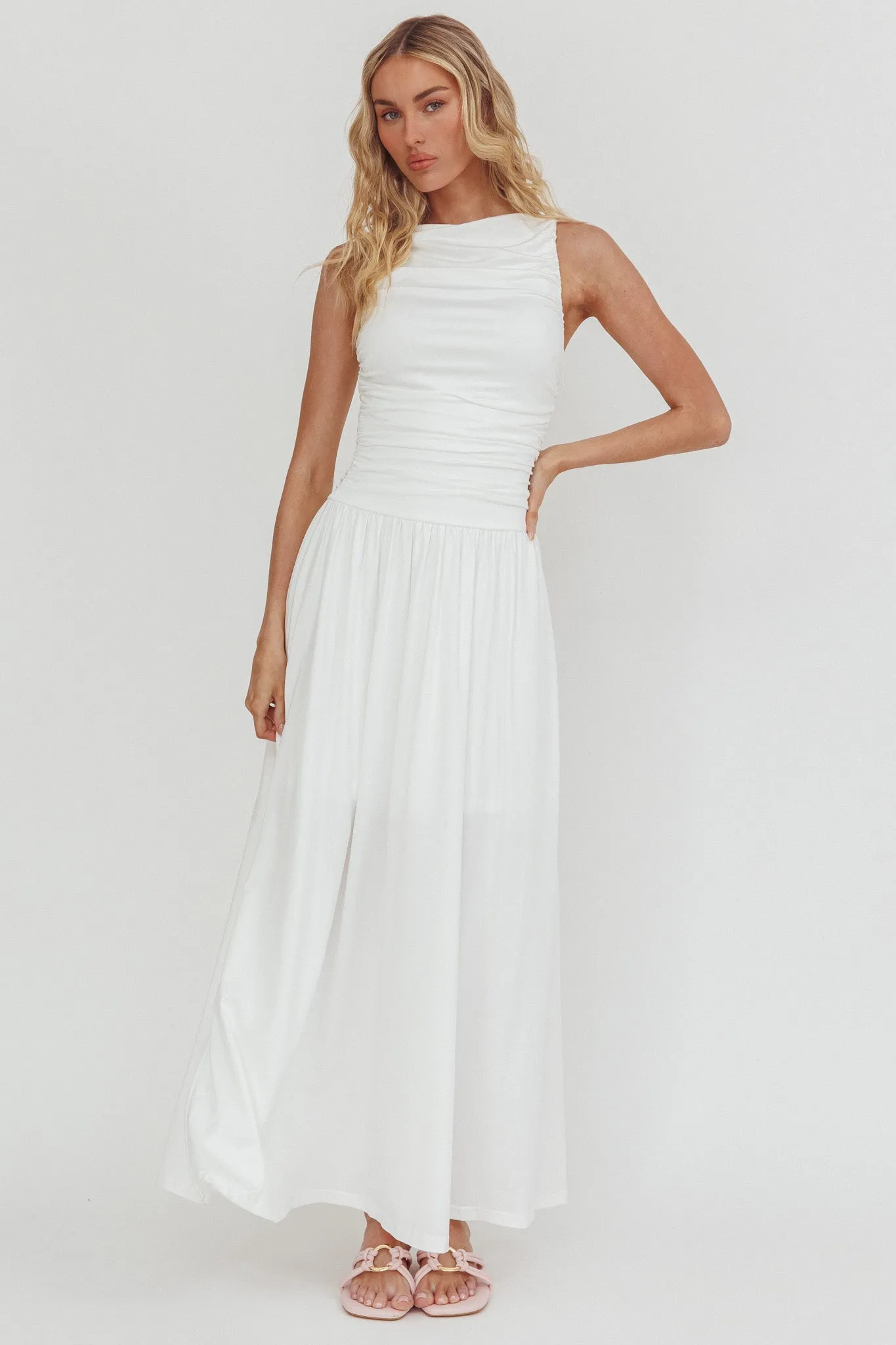 Dalayla Sleeveless Ruched Maxi Dress White sold by Selfie Leslie product image thumbnail 4
