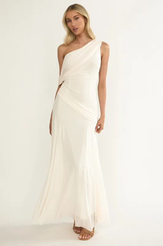 Anaisa Asymmetric Neckline Draped Maxi Dress Oyster sold by Selfie Leslie