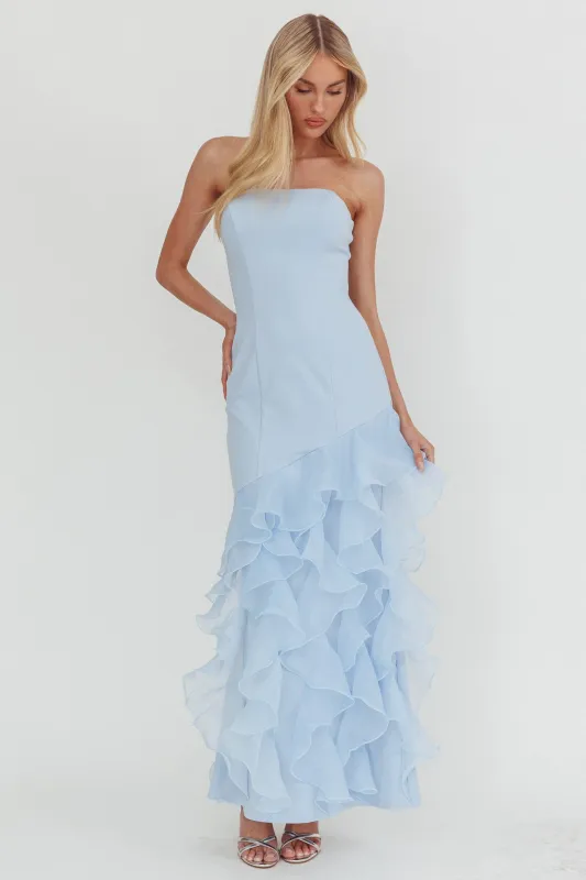 Kioto Strapless Organza Trim Maxi Dress Blue sold by Selfie Leslie