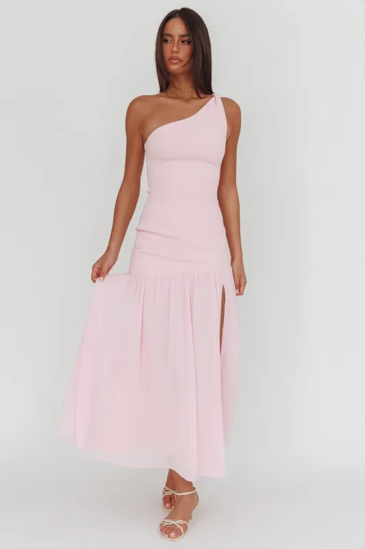 Lights On One-Shoulder Drop Waist Maxi Dress Pink sold by Selfie Leslie
