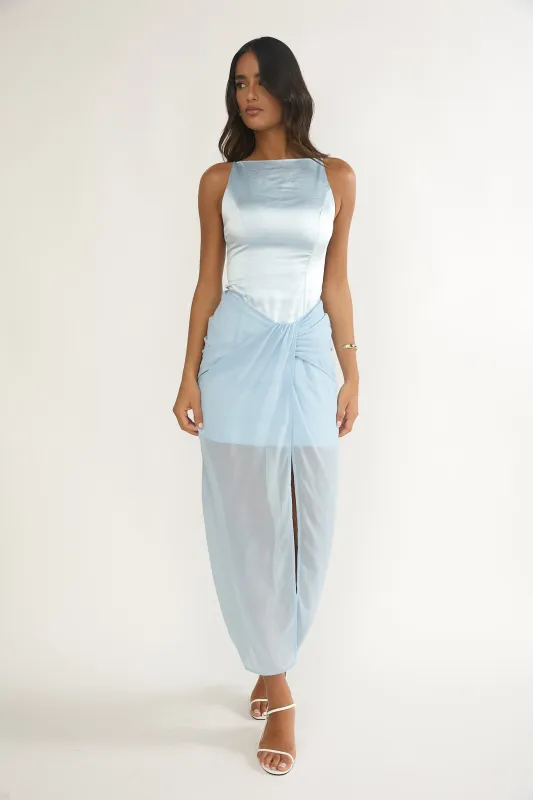 Amelisse Sheer Waist Wrap Maxi Dress Ice Blue sold by Selfie Leslie